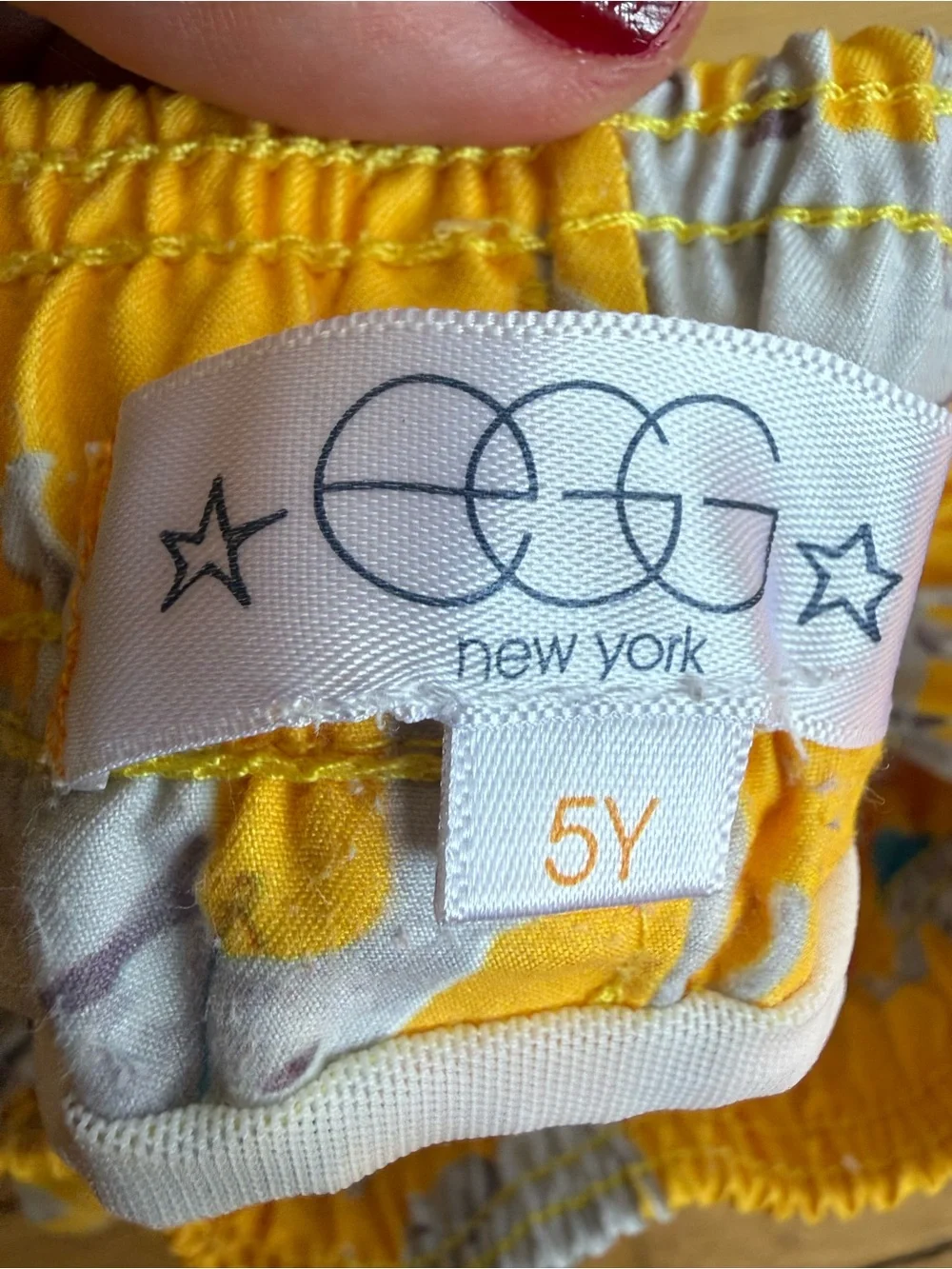 Egg New York Yellow Elephant Print Swim Shorts with Blue Drawstring Size 5